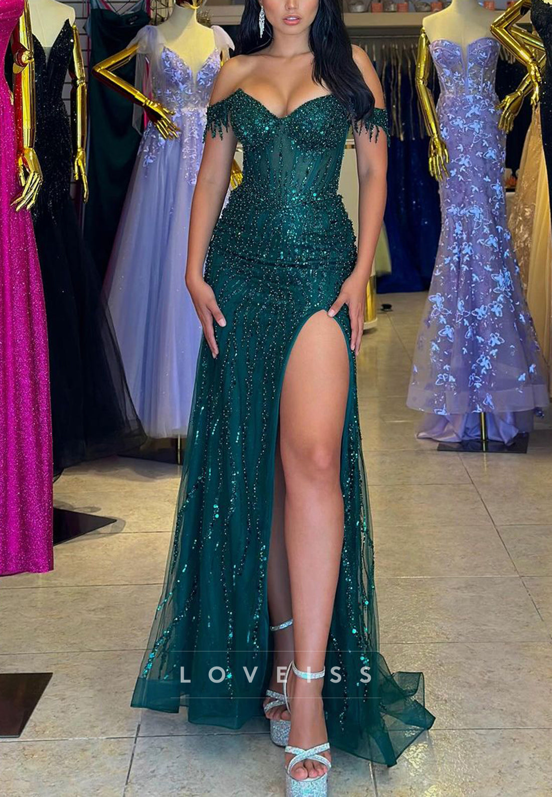 Off-Shoulder Strapless Sparkly Mermaid Prom Dress