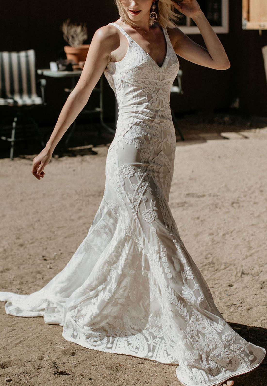 V-Neck Sleeveless Appliques Mermaid Boho Wedding Dress