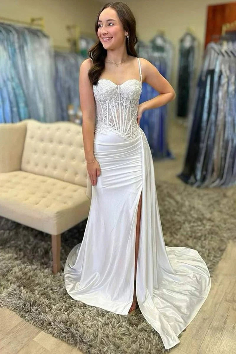 Sweetheart Sleeveless Appliques High Slit Prom Dress