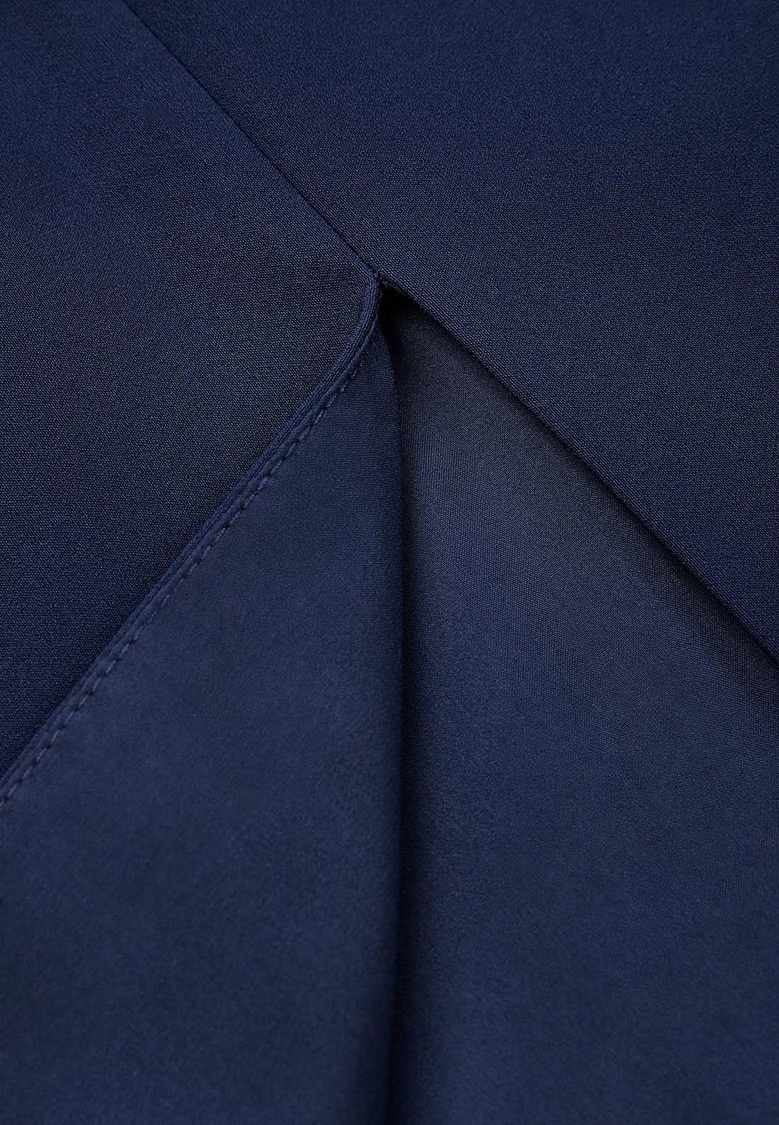 Purplish Blue V Neck Puff Sleeve Sheath Midi Dress