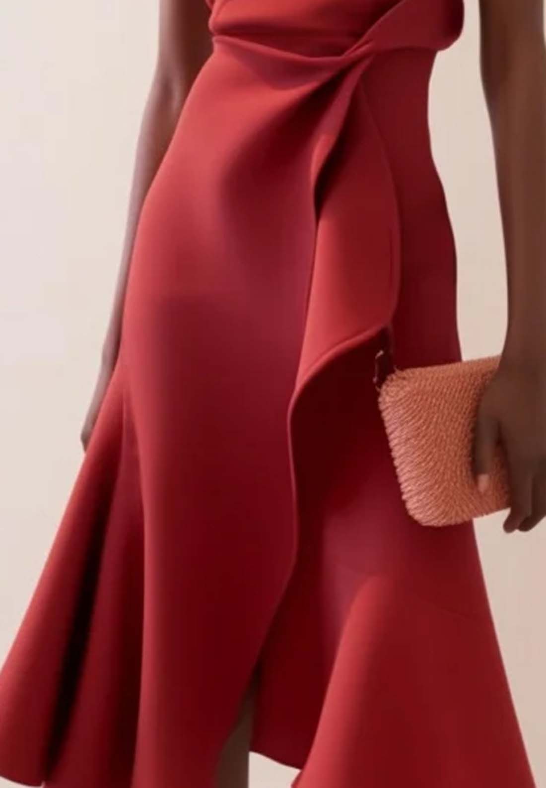 Red Ruffled Short Sleeve A-line Midi Dress