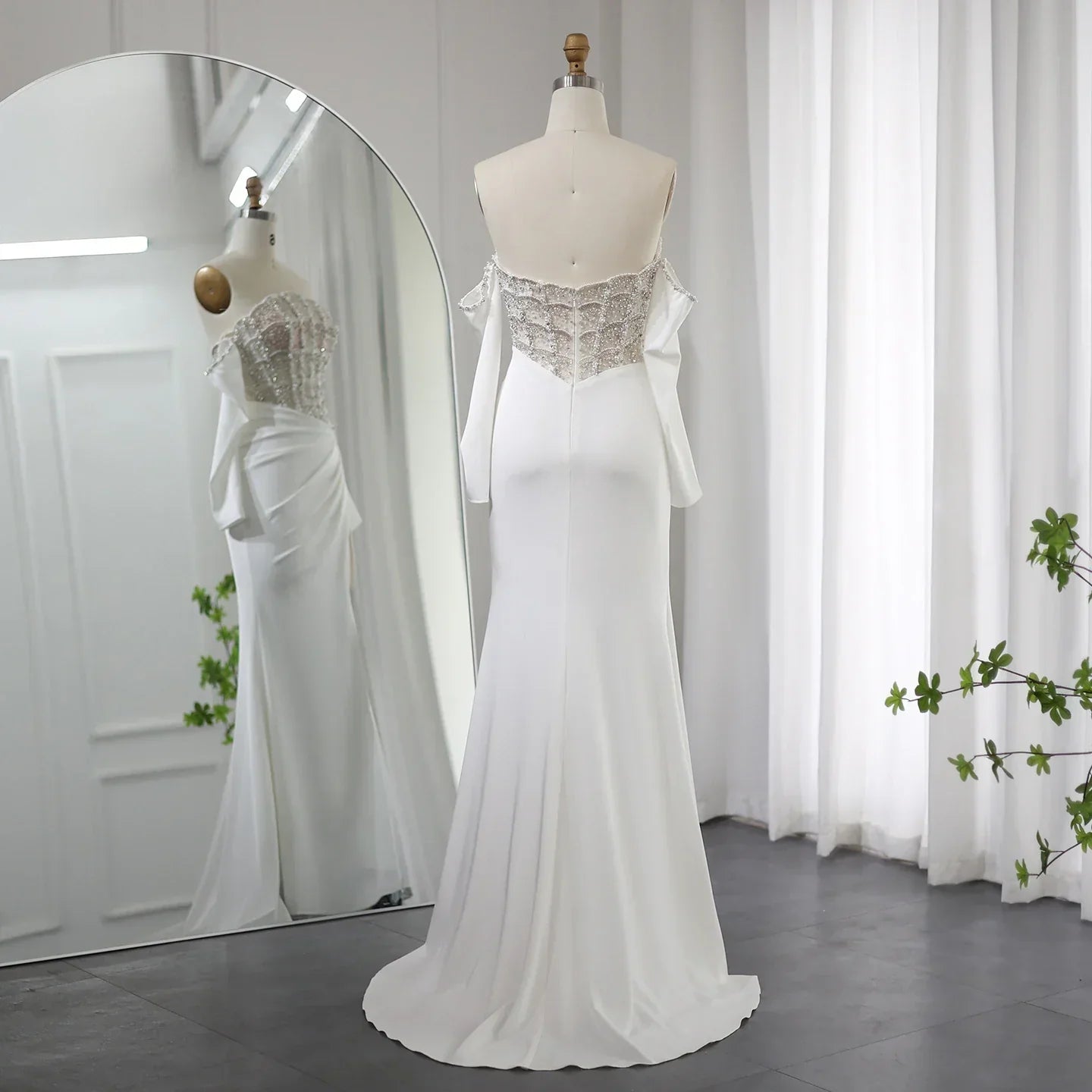 Luxury Mermaid White Evening Dress with High Slit