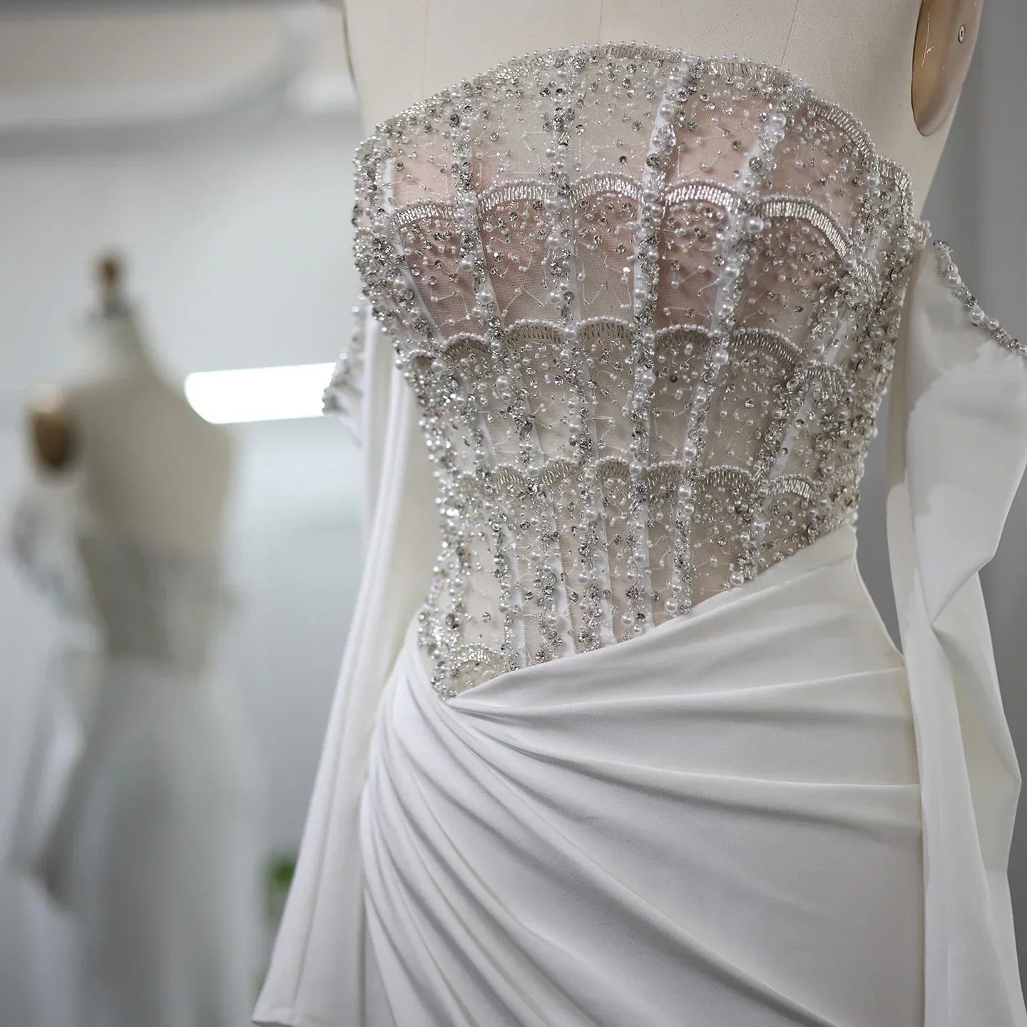 Luxury Mermaid White Evening Dress with High Slit