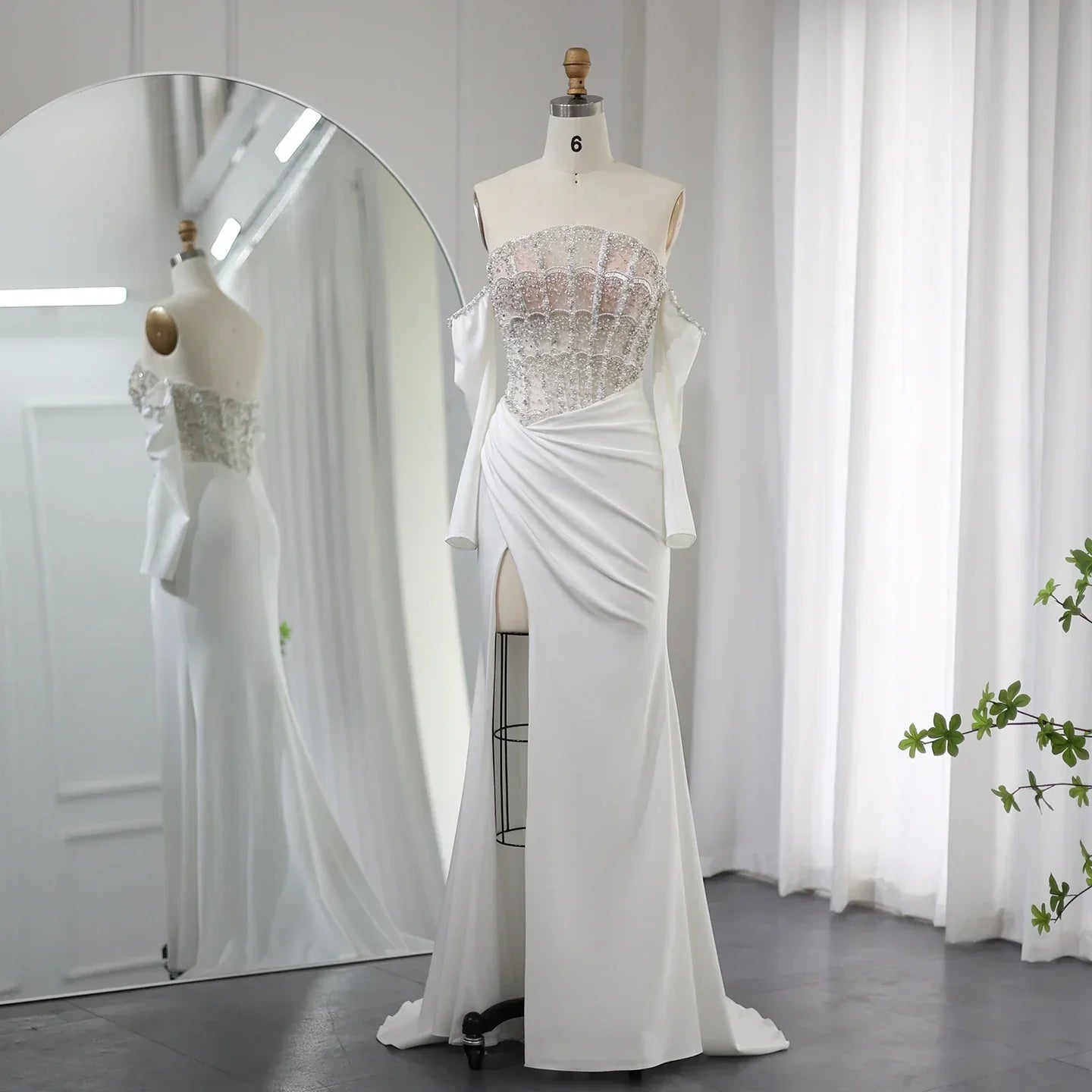 Luxury Mermaid White Evening Dress with High Slit
