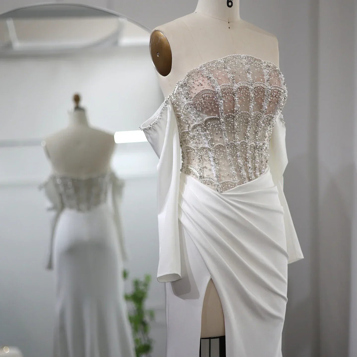 Luxury Mermaid White Evening Dress with High Slit