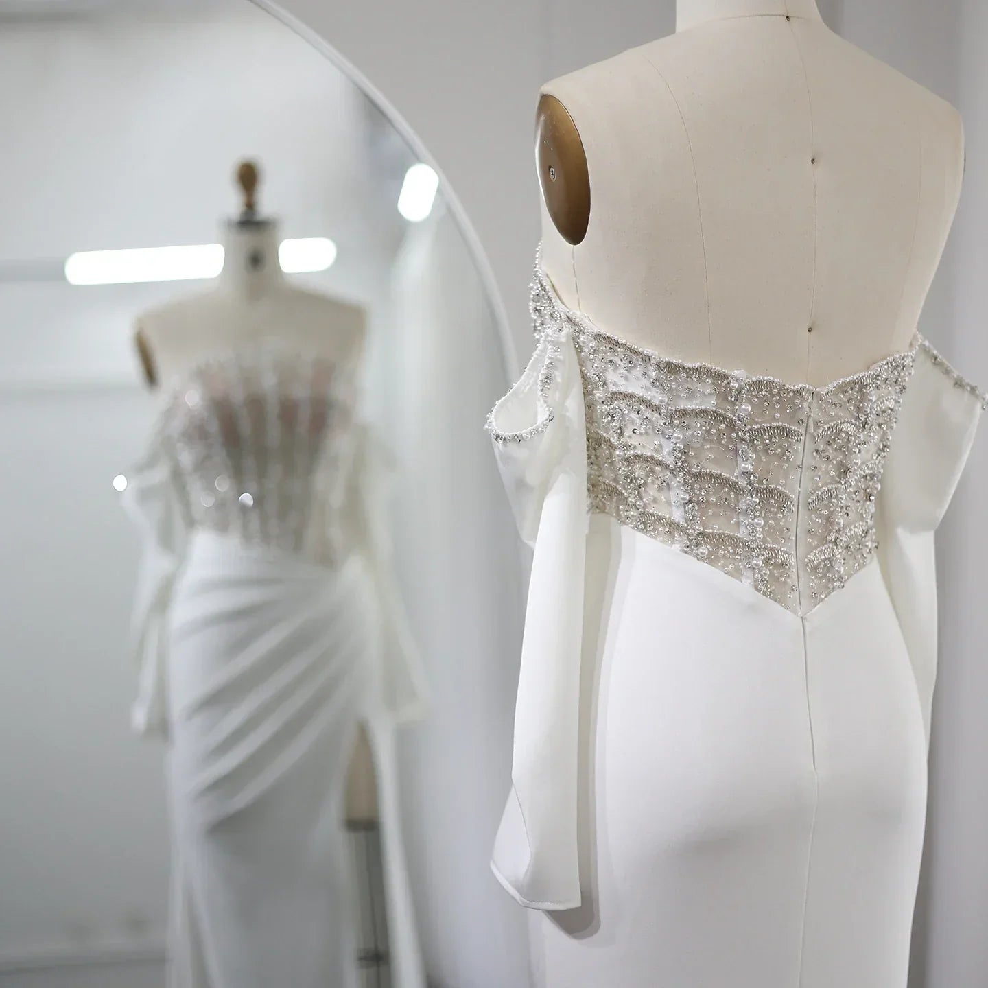 Luxury Mermaid White Evening Dress with High Slit