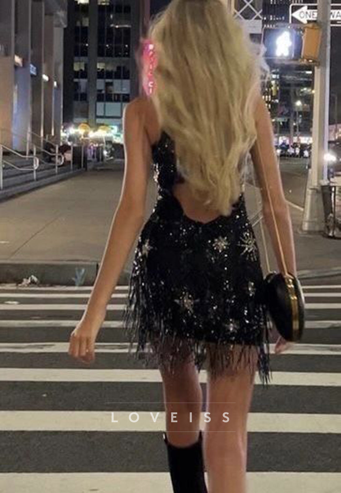 Scoop Beaded Fringe Sequins Sheath Sparkly Party Homecoming Dress
