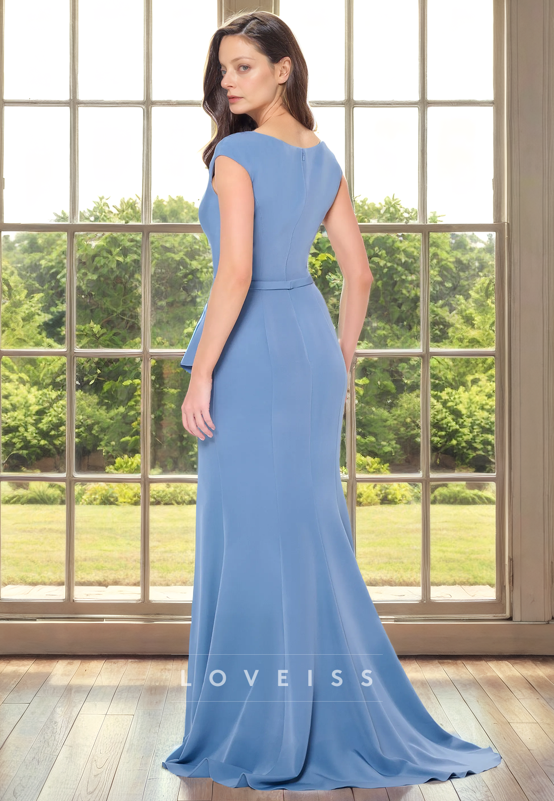 Scoop Cap Sleeves Ruffled Mermaid Mother of Bride Dress