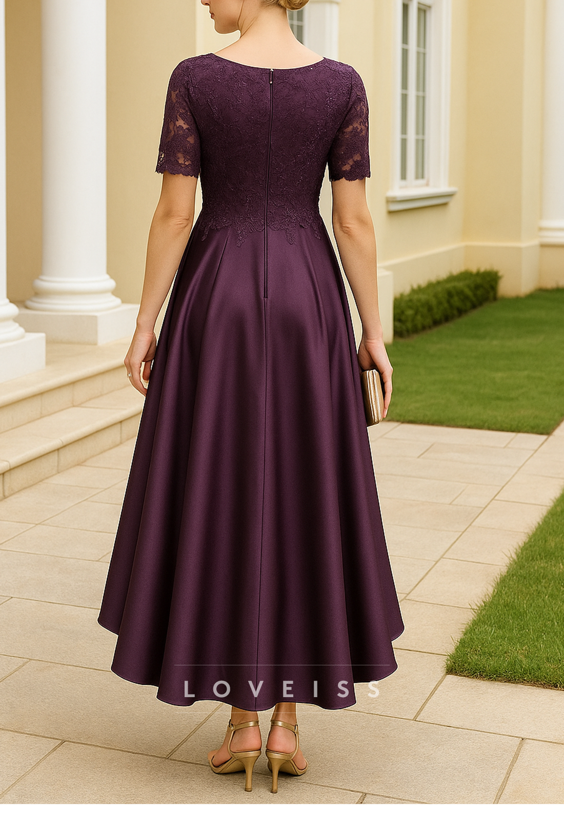 Scoop Half Sleeves Appliques A-Line Mother of Bride Dress