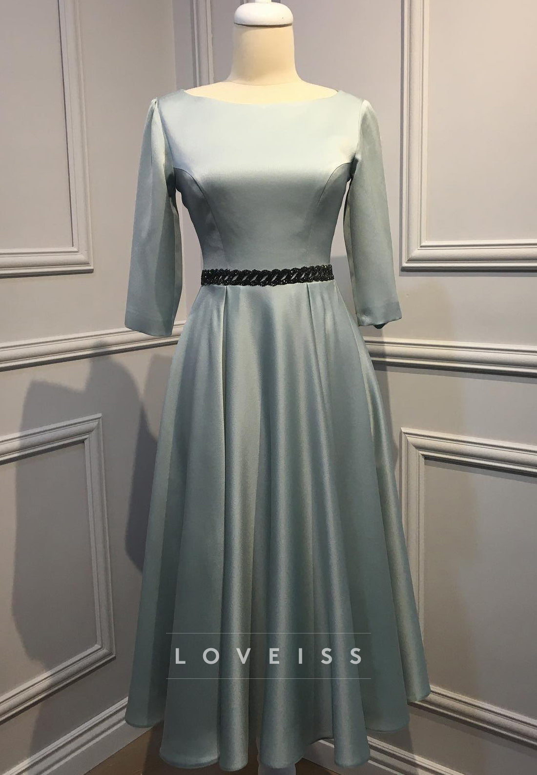 Scoop Half Sleeves Sleek Satin A-Line Mother of Bride Dress
