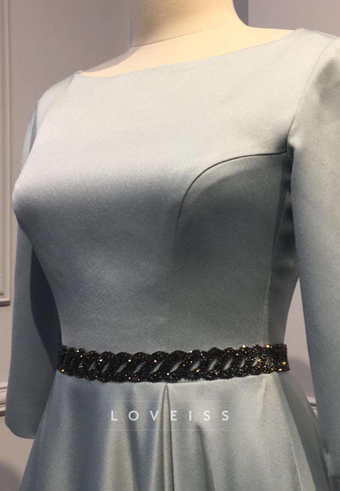 Scoop Half Sleeves Sleek Satin A-Line Mother of Bride Dress