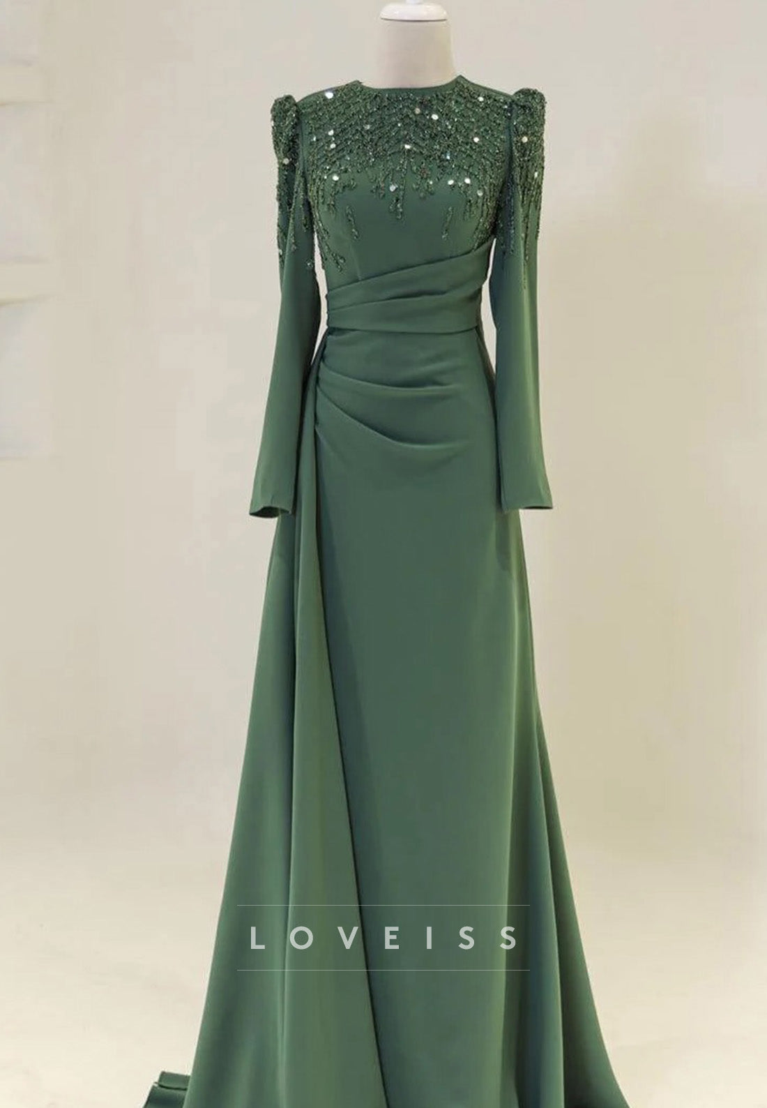 High Neck Long Sleeves Pleated Sleek A-Line Mother of Bride Dress Loveiss High Neck Long Sleeves Pleated Sleek A-Line Mother of Bride Dress Loveiss