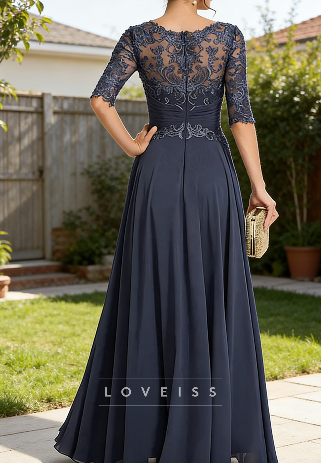 Scoop Long Sleeves Appliques A-Line Mother of Bride Dress