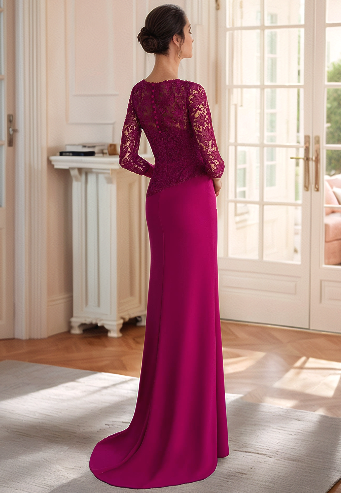 Scoop Long Sleeves Appliques Sheath Mother of Bride Dress