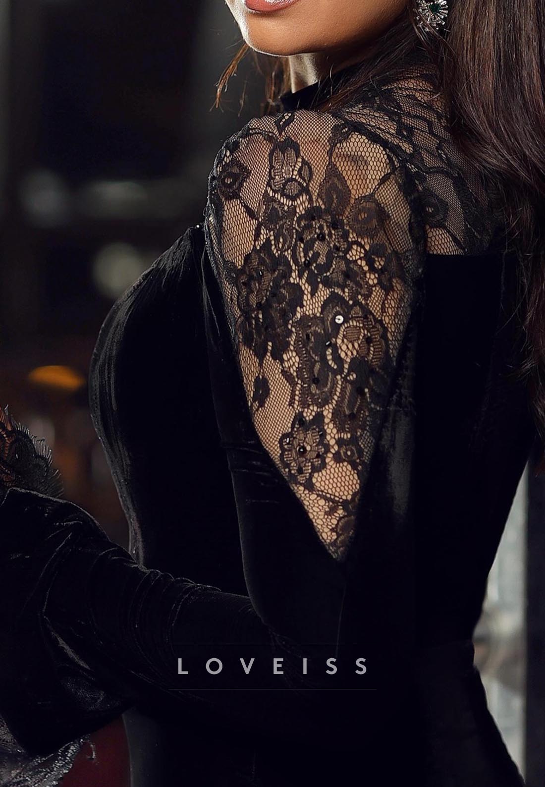 Scoop Long Sleeves Appliques Velvet Mermaid Formal Dress