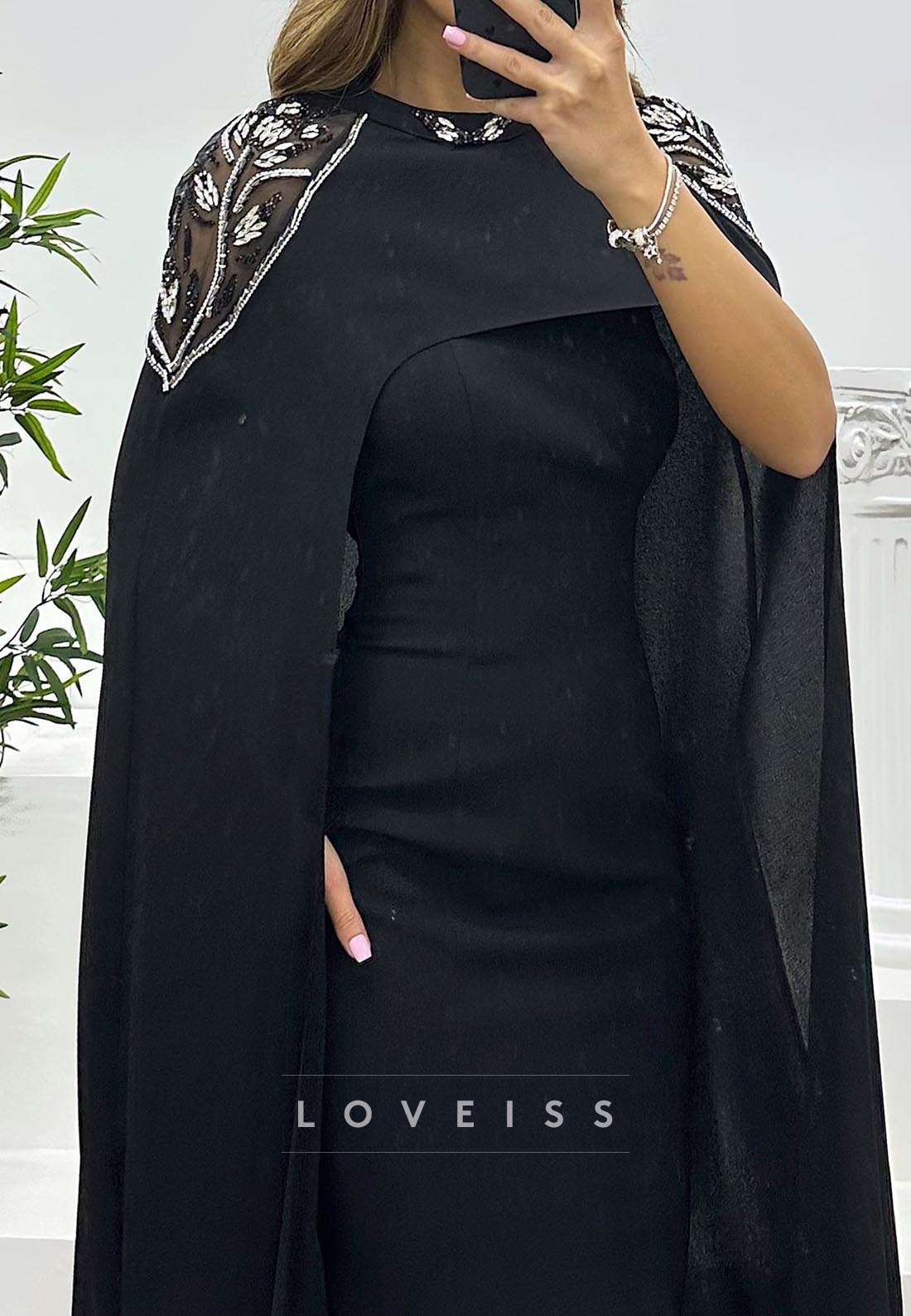 Scoop Long Sleeves Baeded Fitted Mermaid Evening Dress