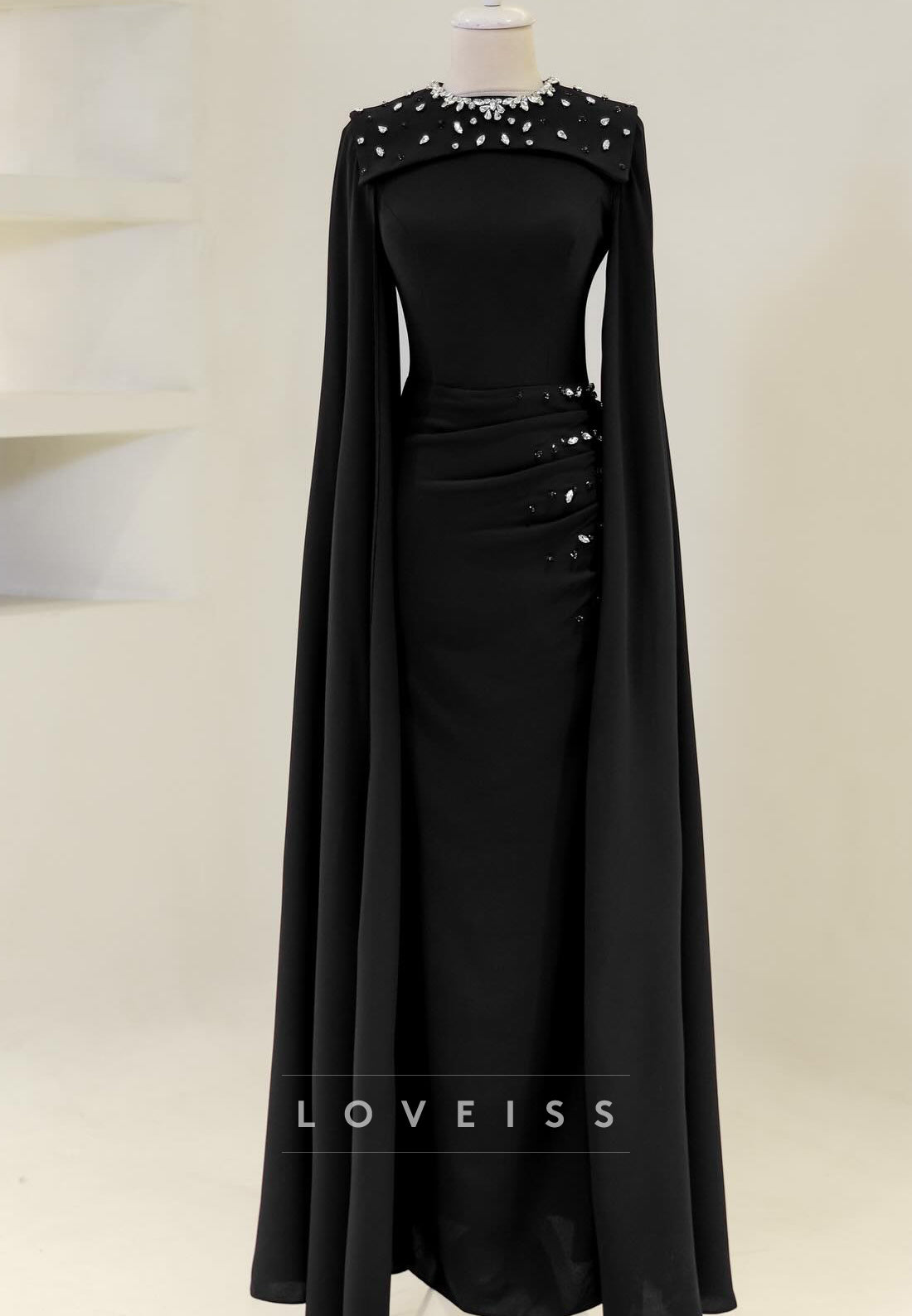 Scoop Long Sleeves Beaded Sheath Evening Dress