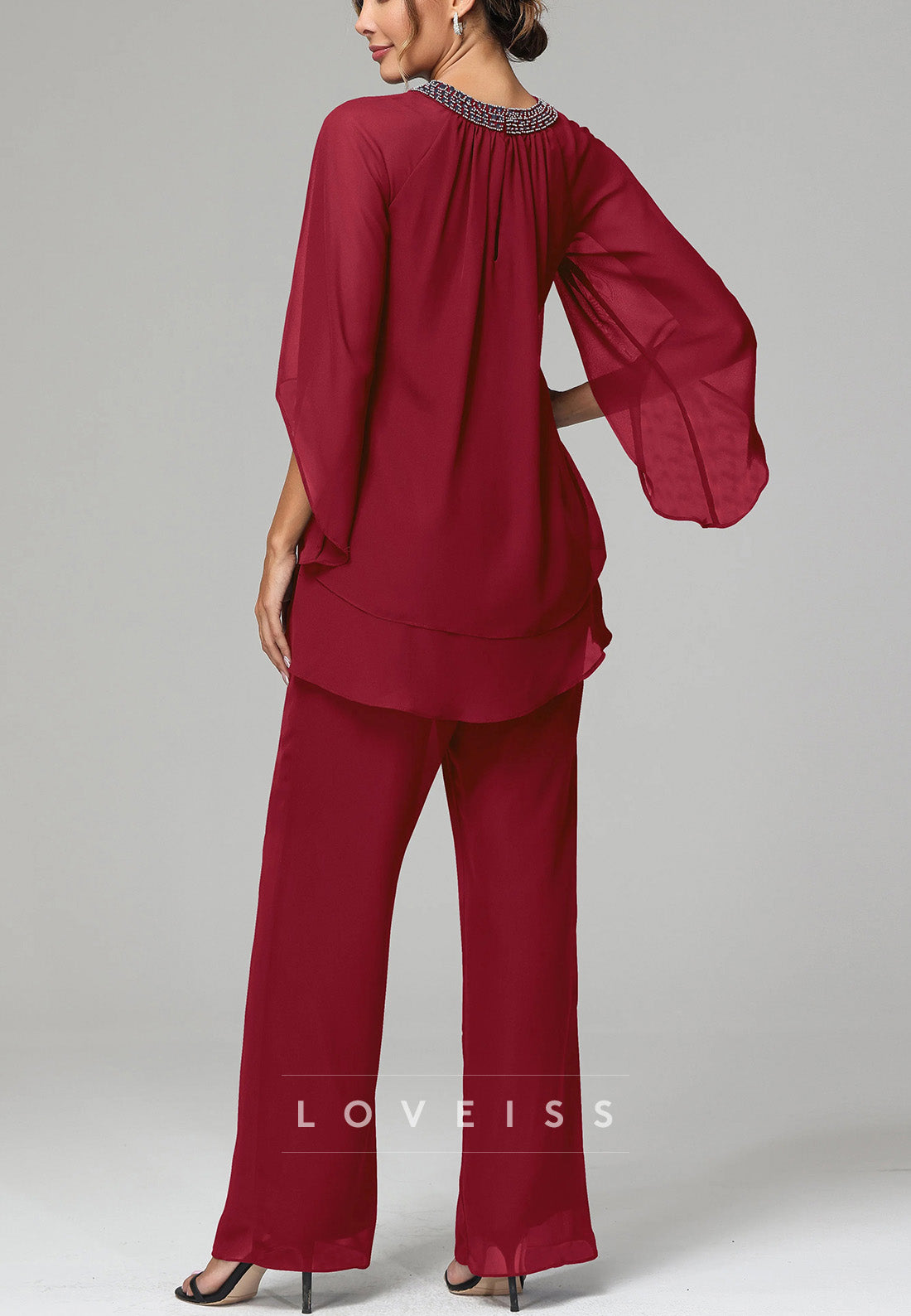 Scoop Long Sleeves Chiffon Juumpsuit Mother of Bride
