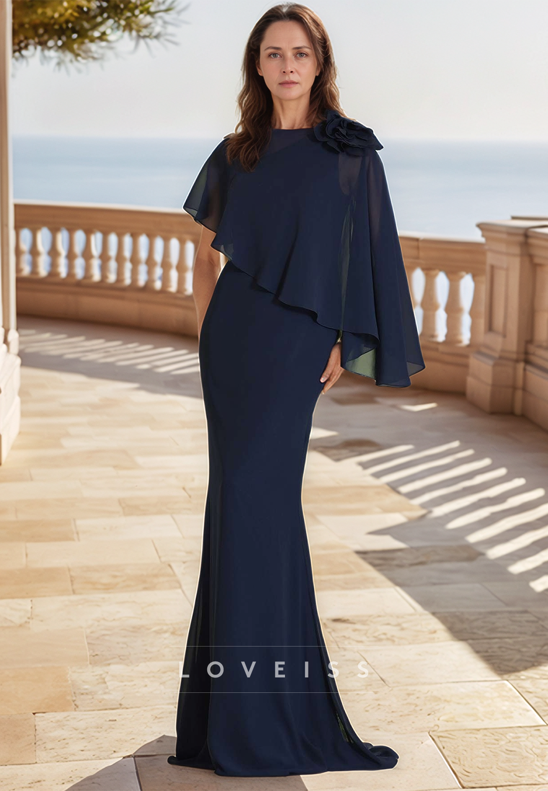 Scoop Long Sleeves Chiffon Mermaid Mother of Bride Dress