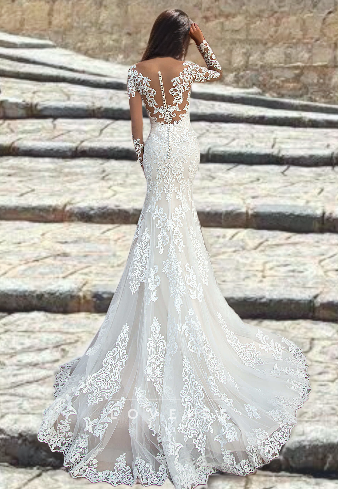 Sweetheart Long Sleeves Lace Appliques Mermaid Wedding Dress