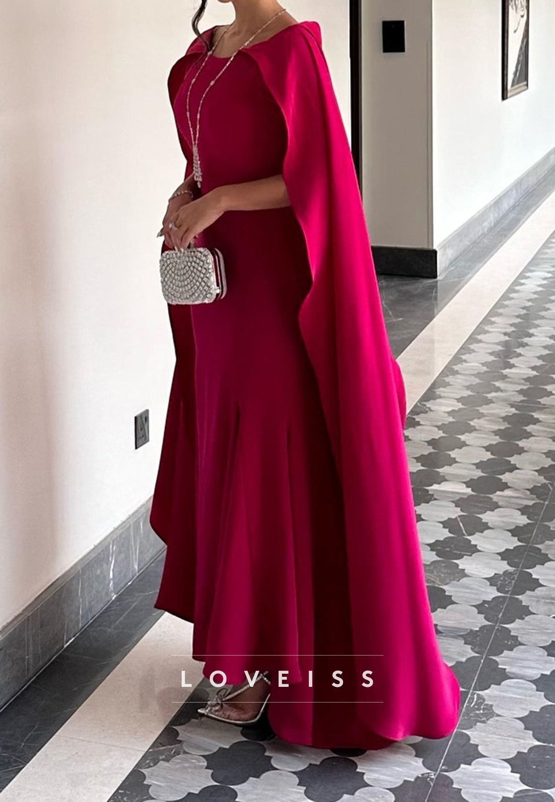 Scoop Long Sleeves Mermaid Simple Red Formal Dress