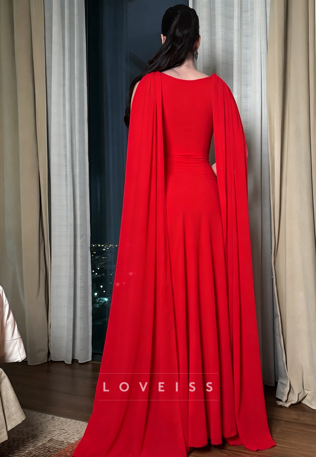 Scoop Long Sleeves Pleated A-Line Evening Dress