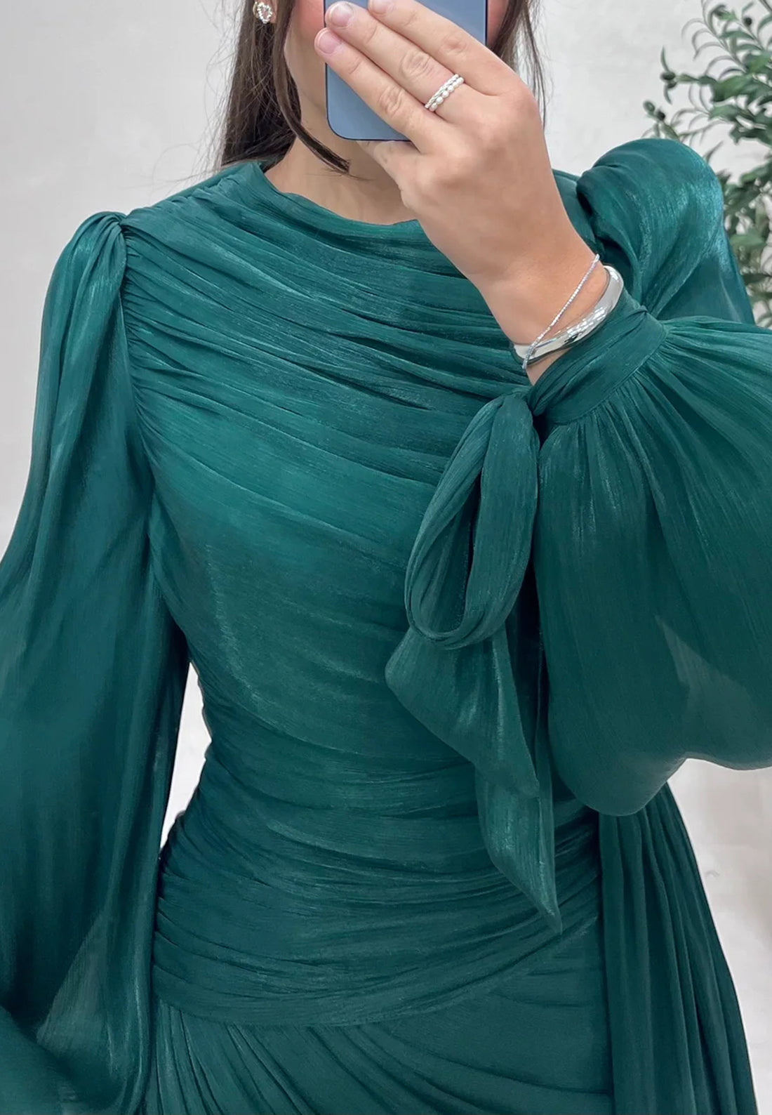 Scoop Long Sleeves Pleated A-Line Mother of Bride Dress Evening Dress