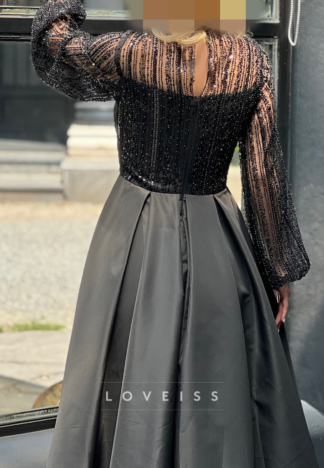 Scoop Long Sleeves Ruffles Mother of Bride A-Line Evening Dress