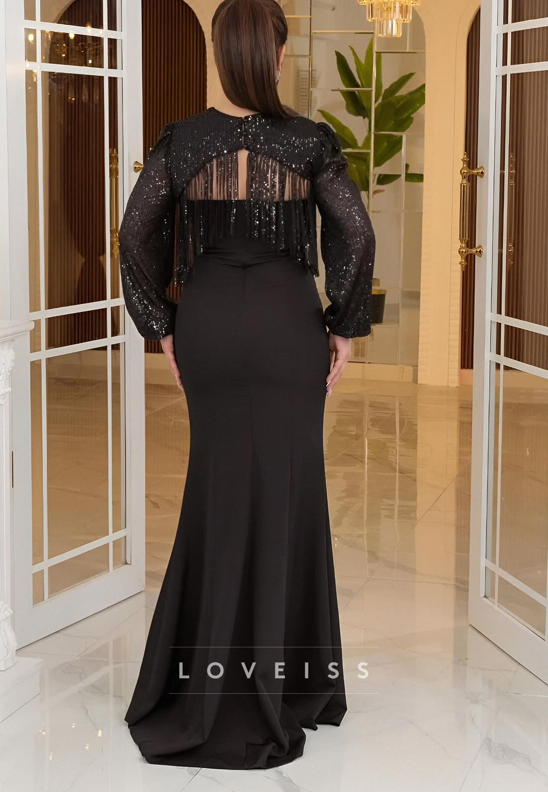 Scoop Long Sleeves Sequins Mermaid Mother of Bride Dress