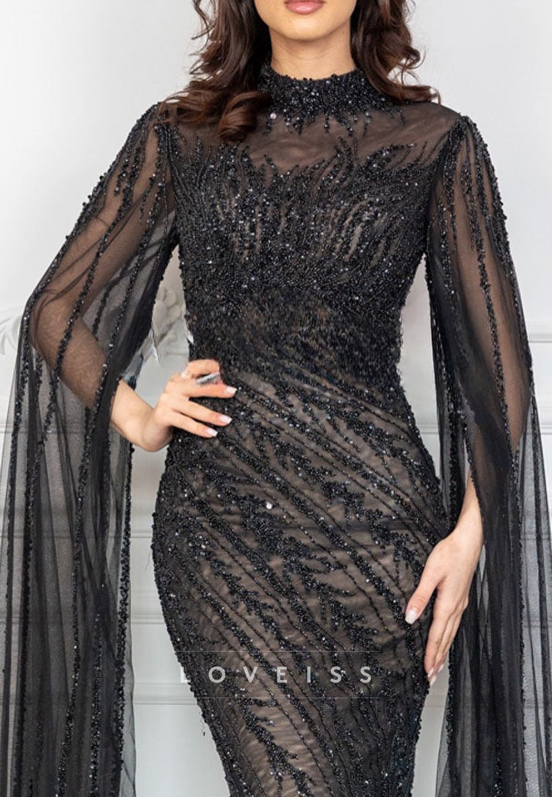 Scoop Long Sleeves Sequins Mermaid Sparkly Mother of Bride Dress