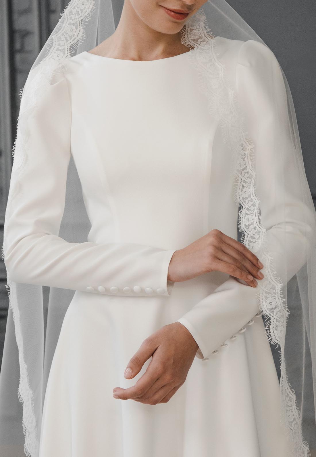 Scoop Long Sleeves Sleek A-Line Classic Elegant Wedding Dress