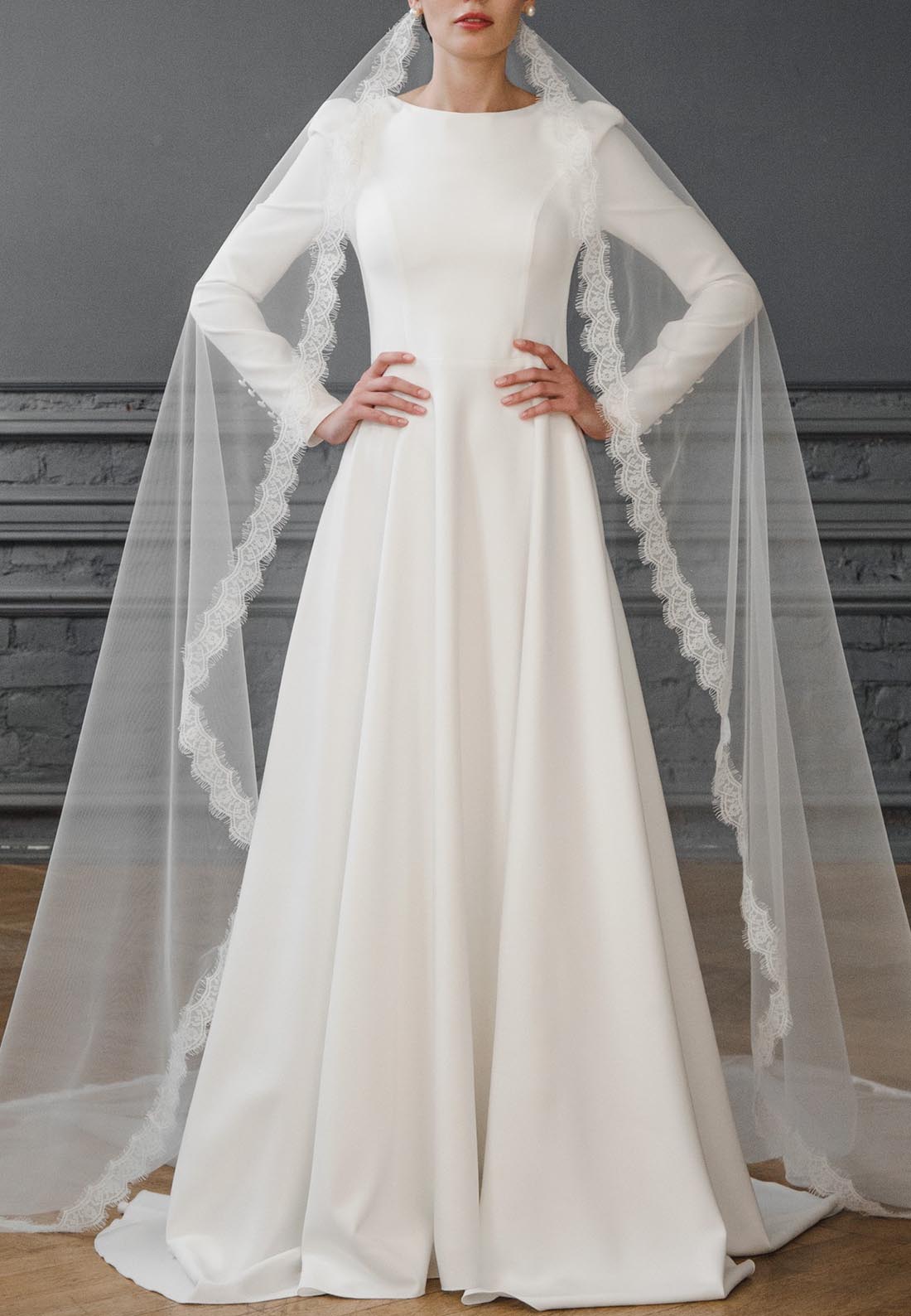Scoop Long Sleeves Sleek A-Line Classic Elegant Wedding Dress