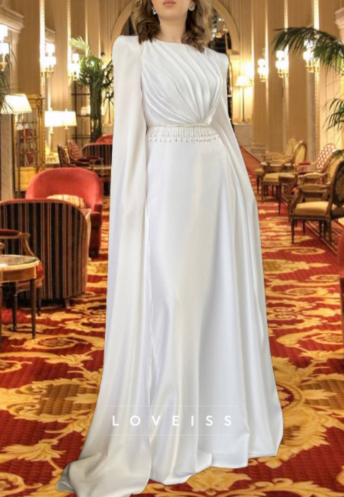Scoop Long Sleeves Sleek A-Line Formal Dress
