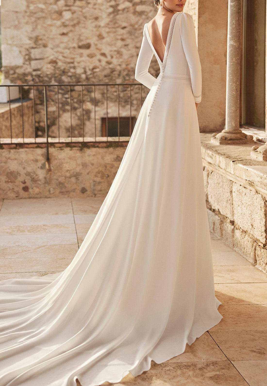 Scoop Long Sleeves Sleek Mermaid Boho Wedding Dress
