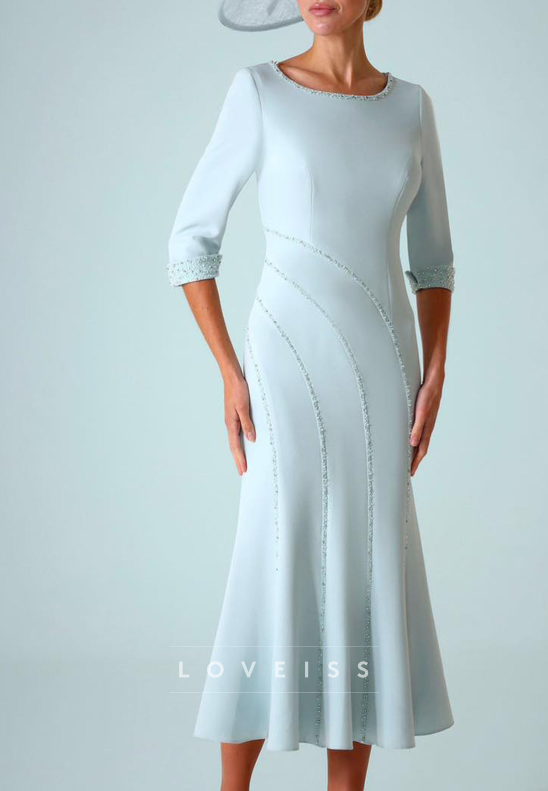 Scoop Long Sleeves Sleek Mid Mermaid Mother of Bride Dress