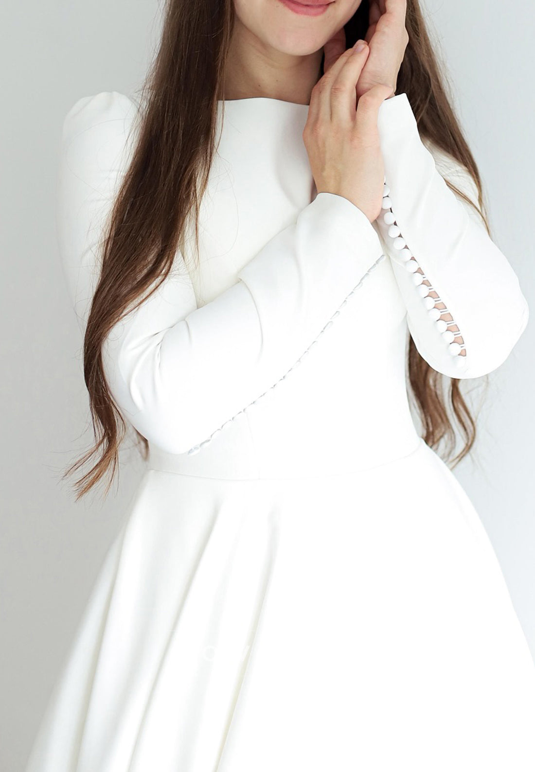 Scoop Long Sleeves Sleek Satin A-Line Wedding Dress