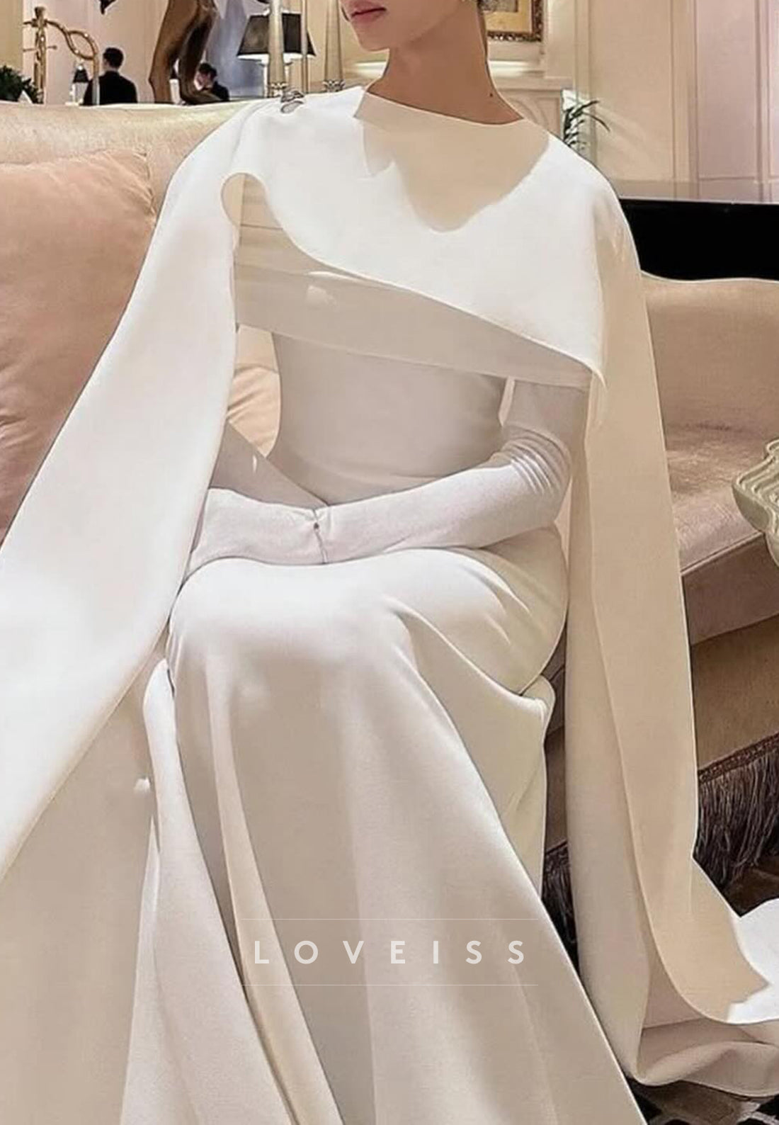 Scoop Long Sleeves Sleek Sheath Formal Dress