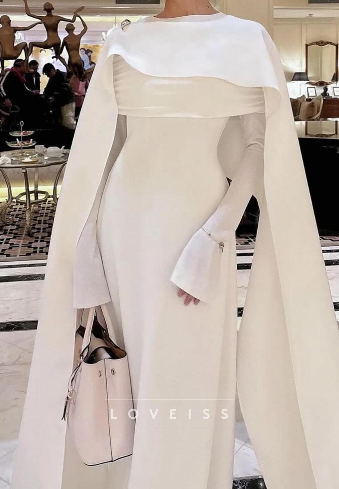 Scoop Long Sleeves Sleek Sheath Formal Dress