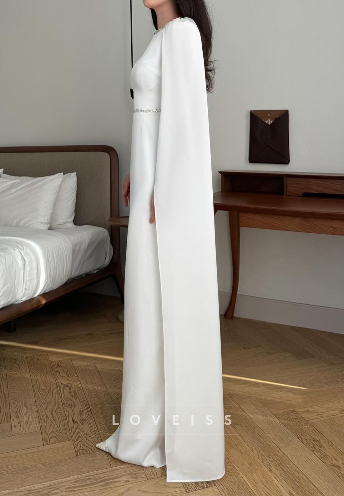 Scoop Long Sleeves Sleek Sheath Simple Formal Dress