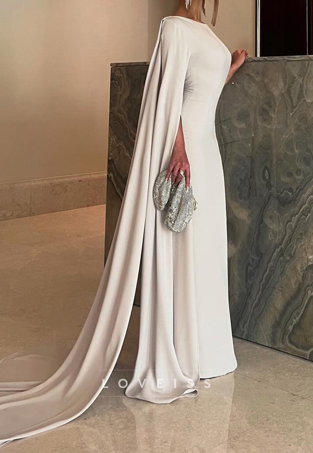Scoop Long Sleeves Sleek Simple Mermaid Formal Dress