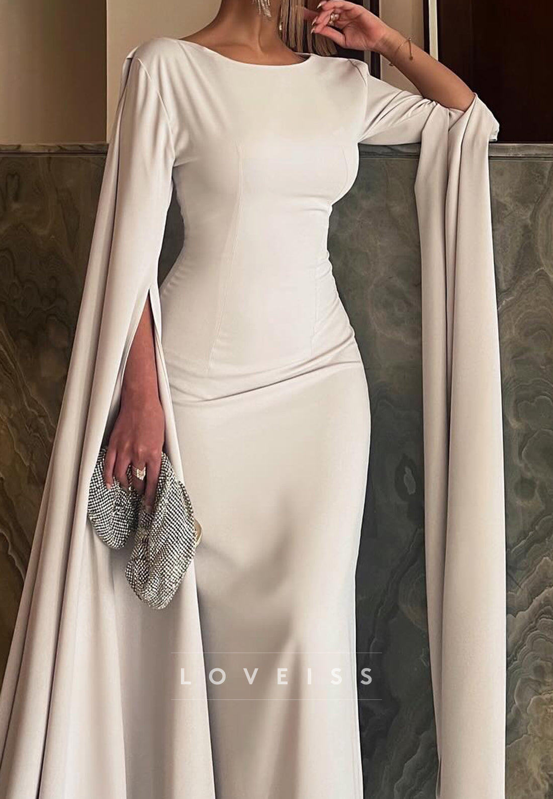 Scoop Long Sleeves Sleek Simple Mermaid Formal Dress