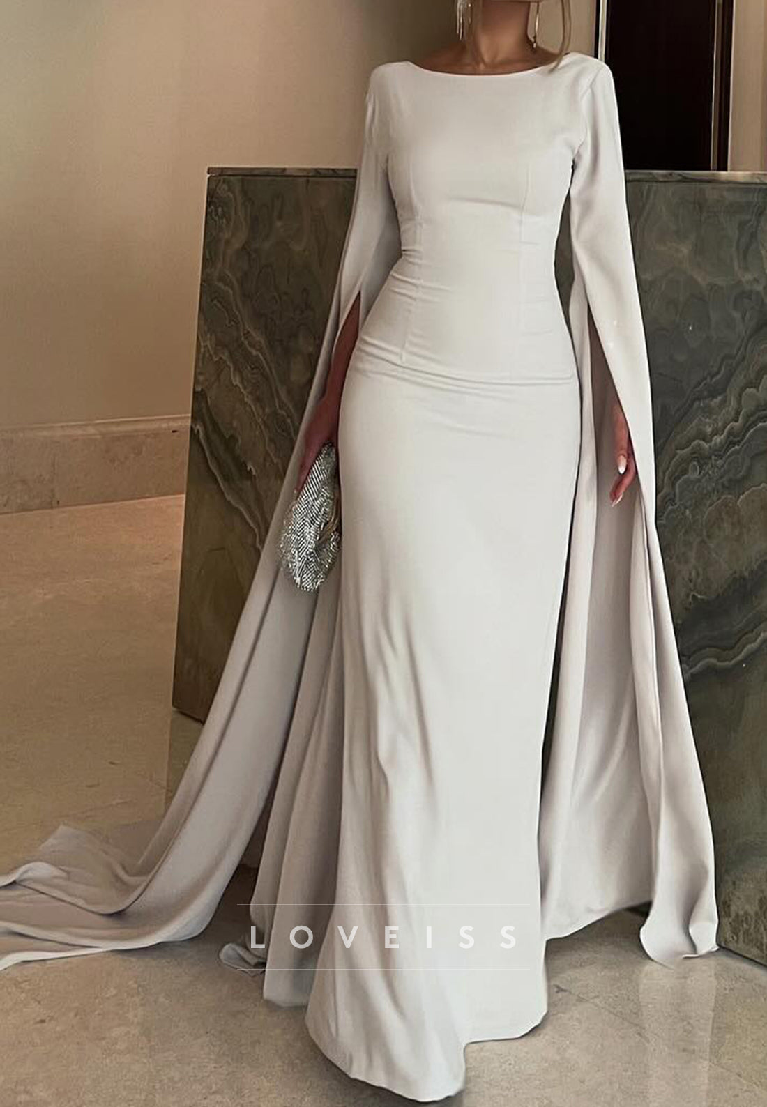 Scoop Long Sleeves Sleek Simple Mermaid Formal Dress