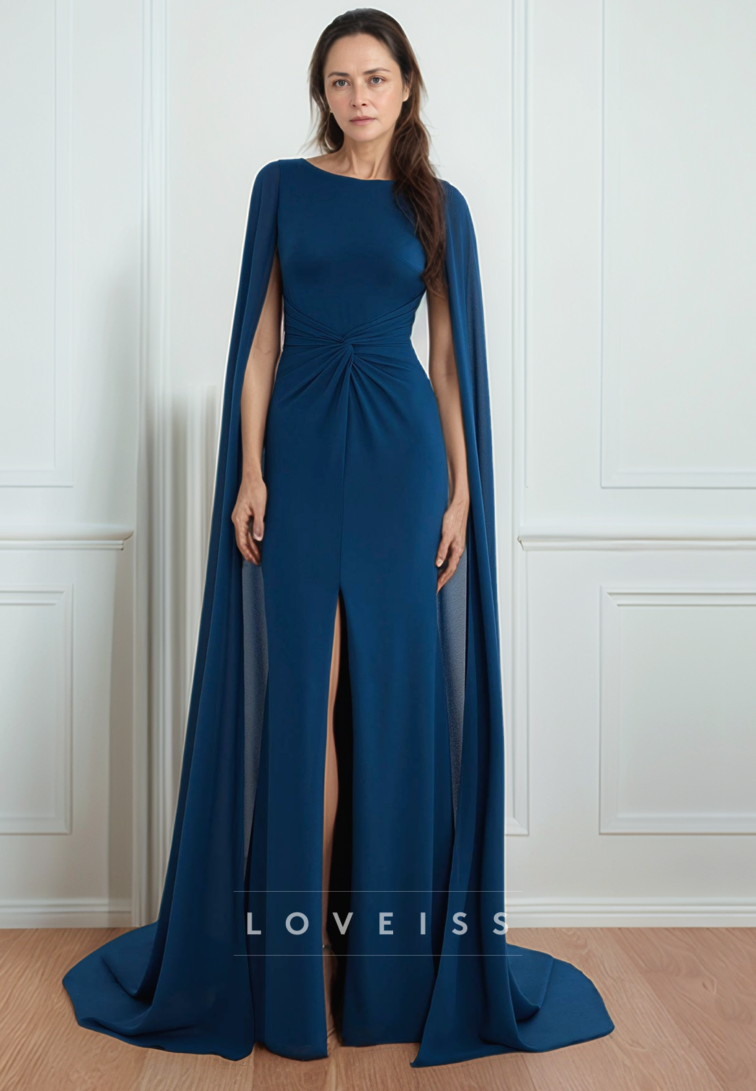 Scoop Open Back Long Sleeves Mother of Bride Dress Ruched Sheath Evening Dress