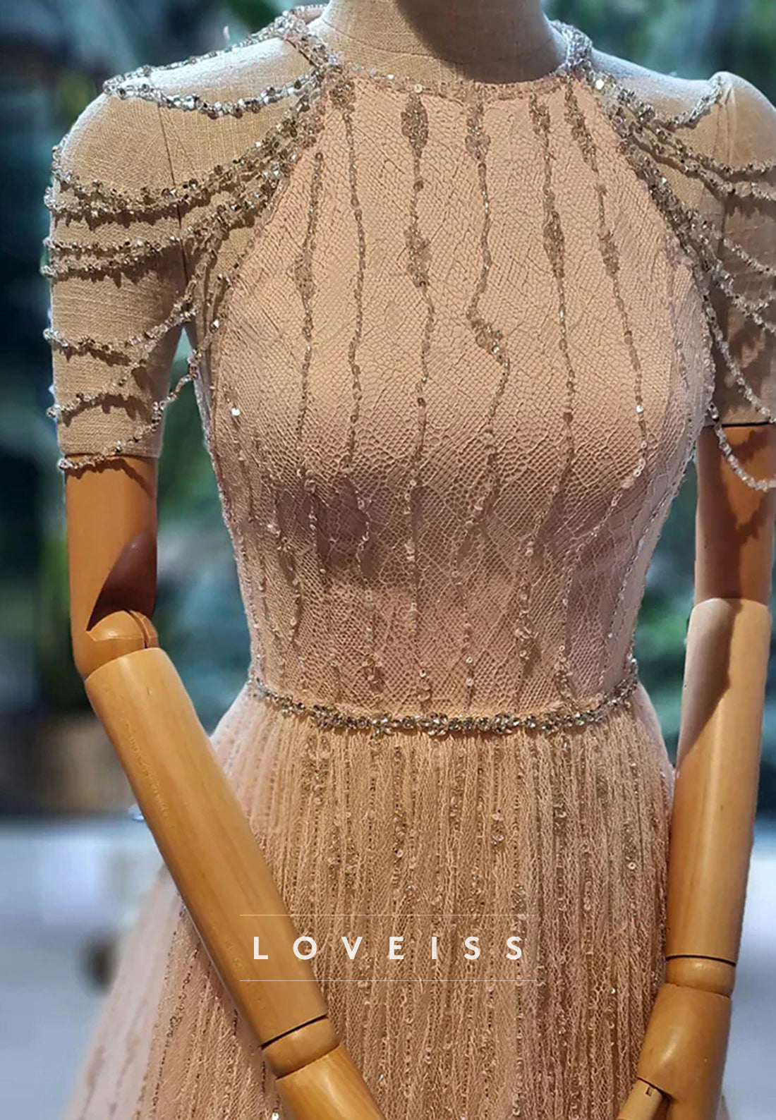 Scoop Sleeveles Beaded Feather Appliques A-Line Evening Dress