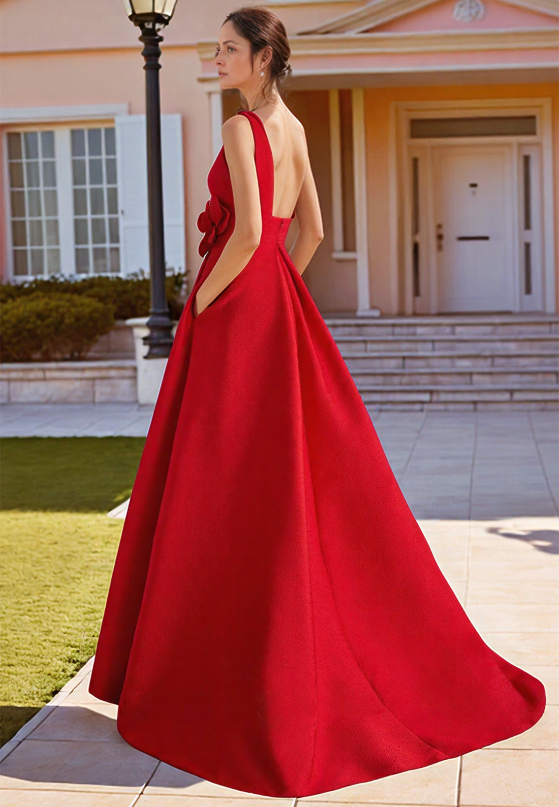 Scoop Sleeveless 3D Floral Satin A-Line Mother of Bride Dress