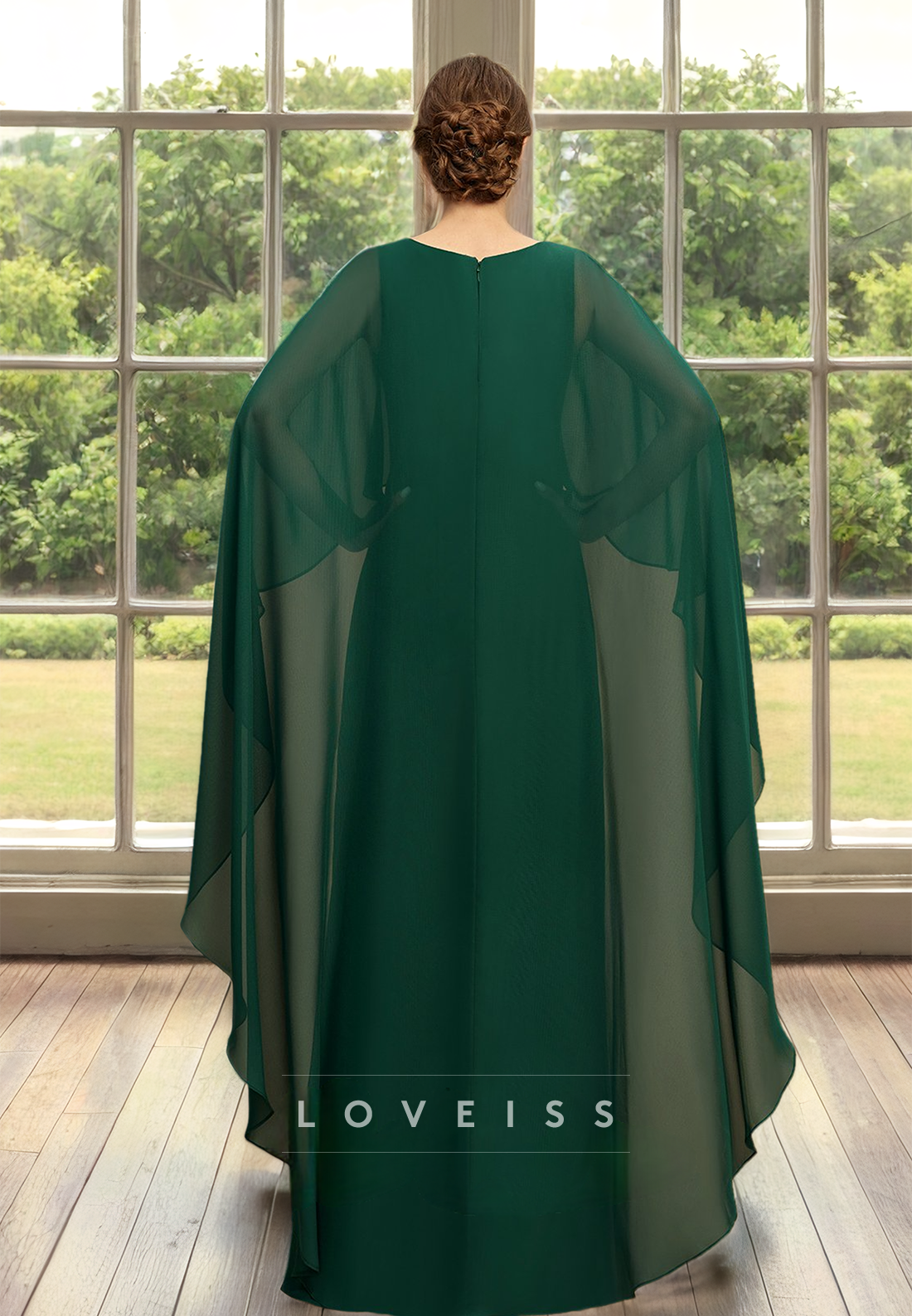 Scoop Sleeveless Chiffon Tiered Sheath Mothe rof Bride Dress