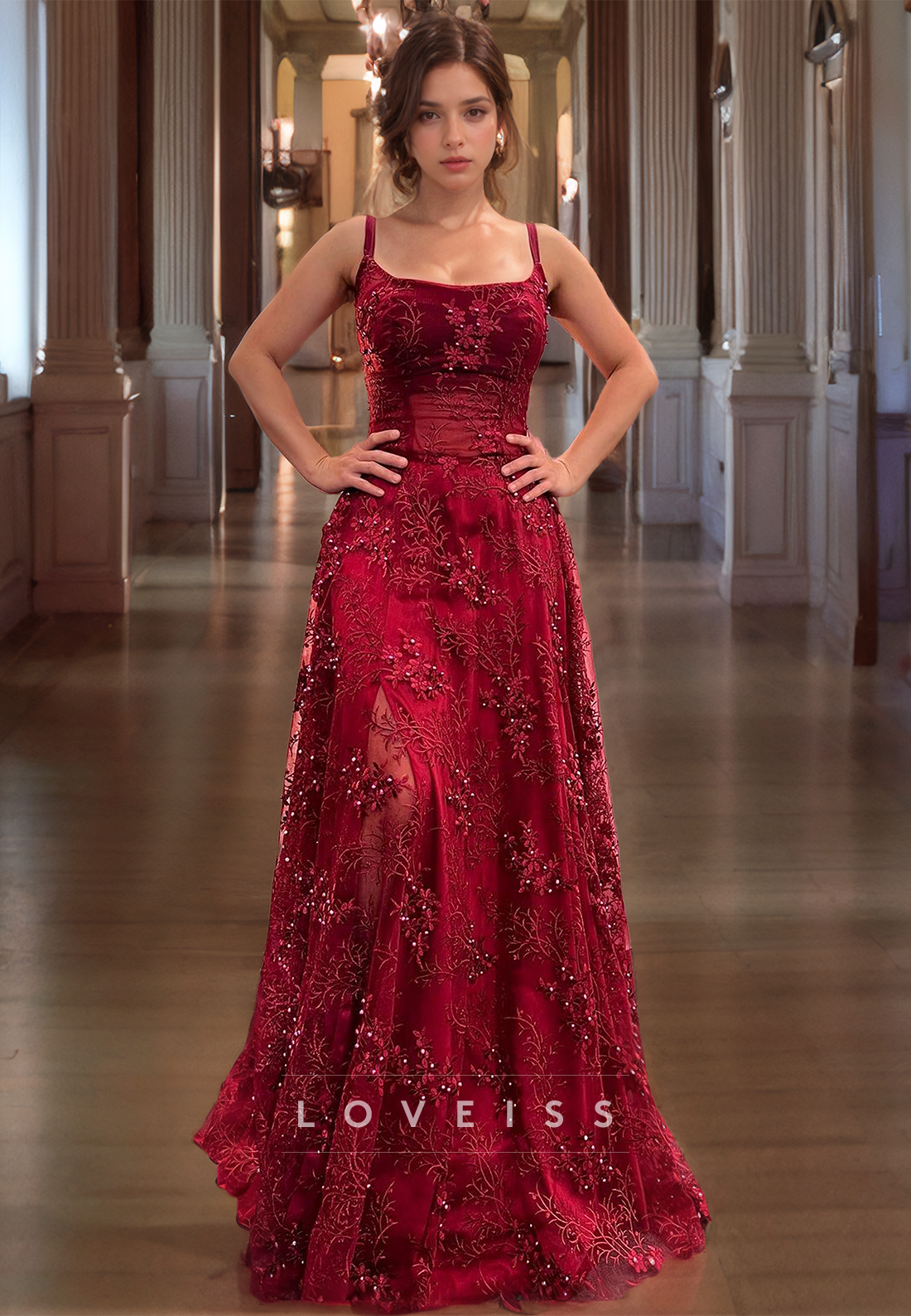 Scoop Sleeveless Pleated A-Line Appliques Sparkly Prom Dress Loveiss Scoop Sleeveless Pleated A-Line Appliques Sparkly Prom Dress Loveiss