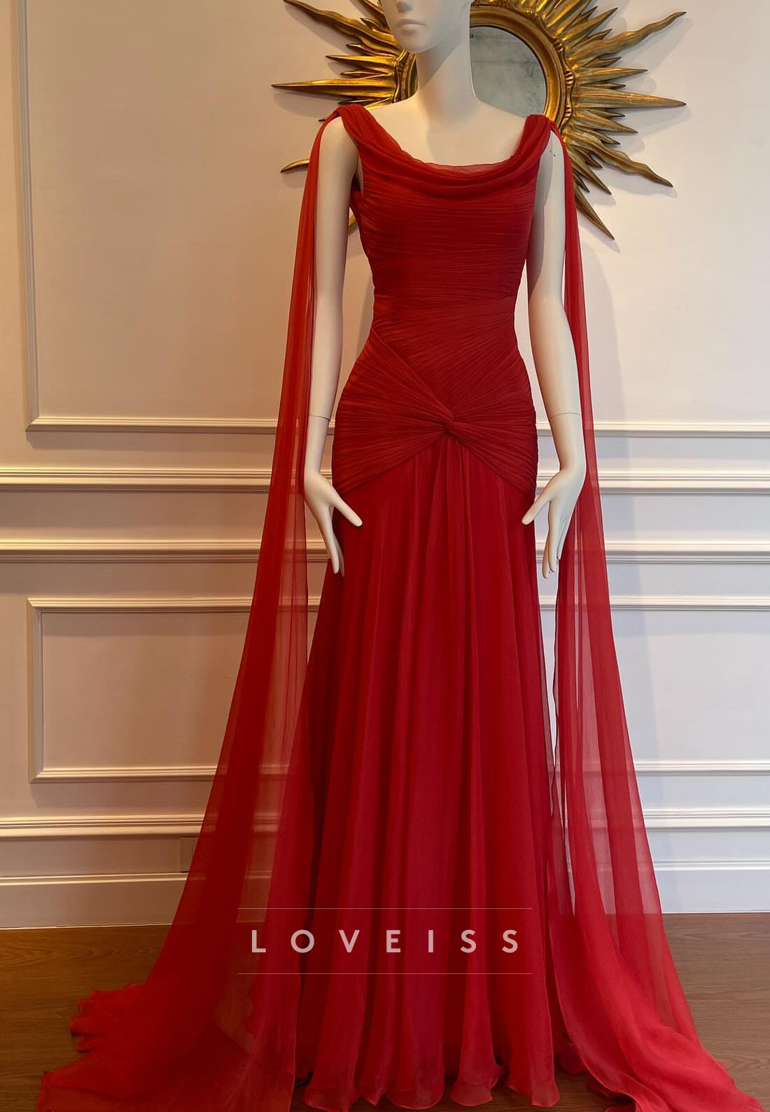 Scoop Sleeveless Pleated A-Line Evening Dress