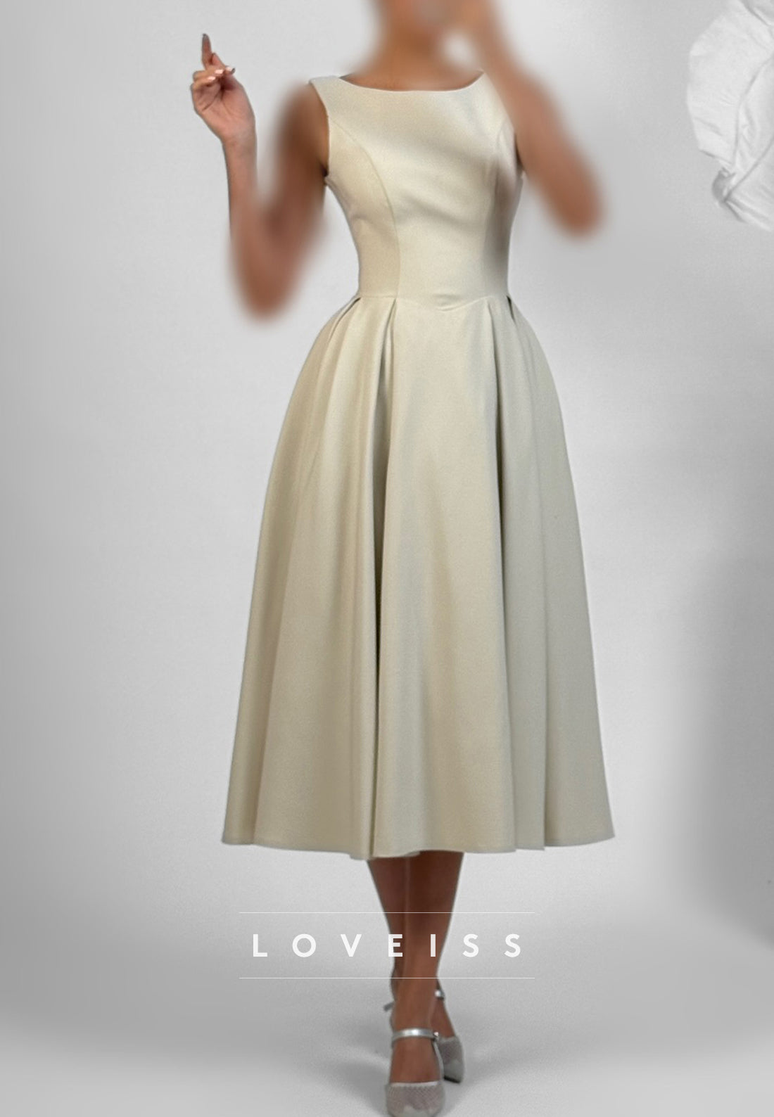 Scoop Sleeveless Simple Satin A-Line Midi Formal Dress