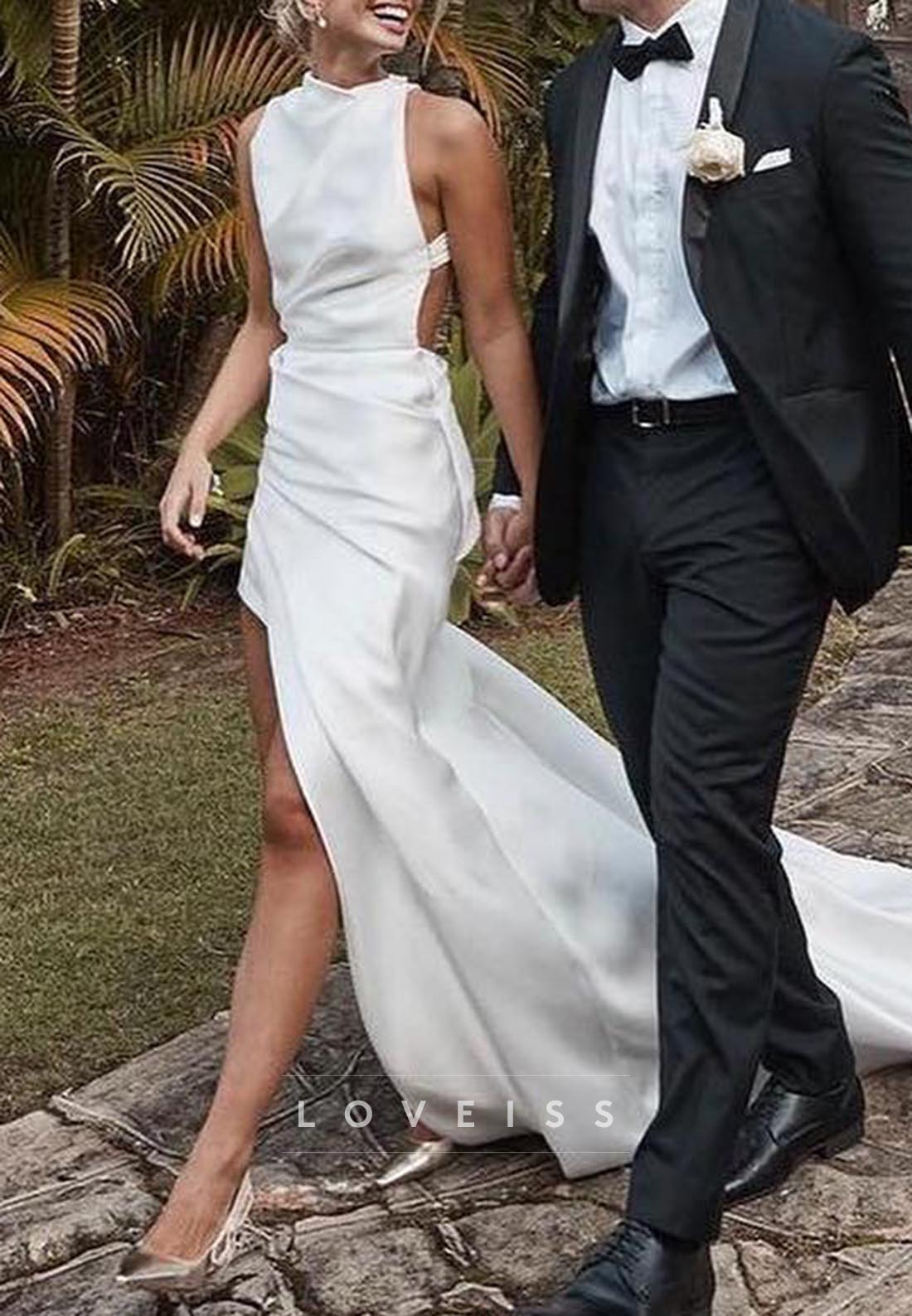 Scoop Sleeveless Sleek Sheath Beach Wedding Dress